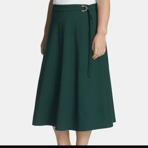 Calvin Klein Green Belted A-Line Office Midi Skirt Size 4